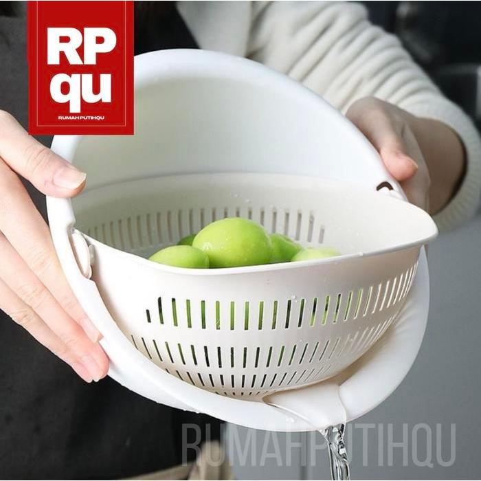 RPQU Baskom Keranjang Pencuci Peniris Beras Buah dan Sayur Warna Putih