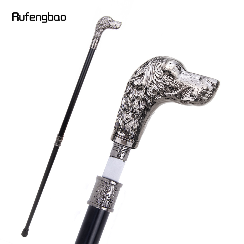 Sliver Loyal Dog Head Walking Stick with Hidden Sword Self Defense Fashion Cane Sword Cosplay