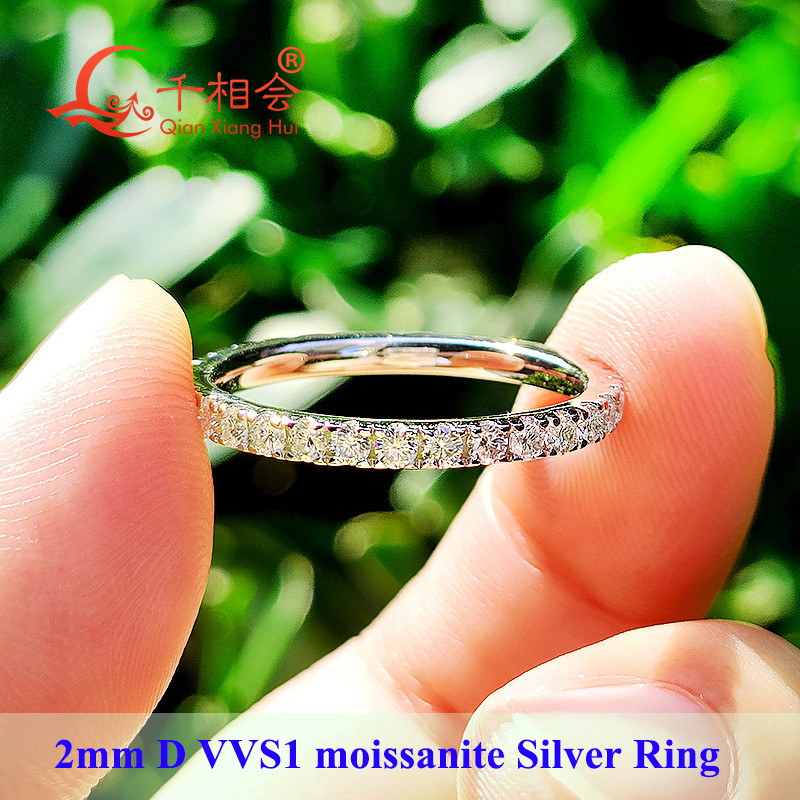 solid 2mm 3mm Moissanite Full Eternity Ring Band 925 Sterling Silver white Round Moissanite Diamond