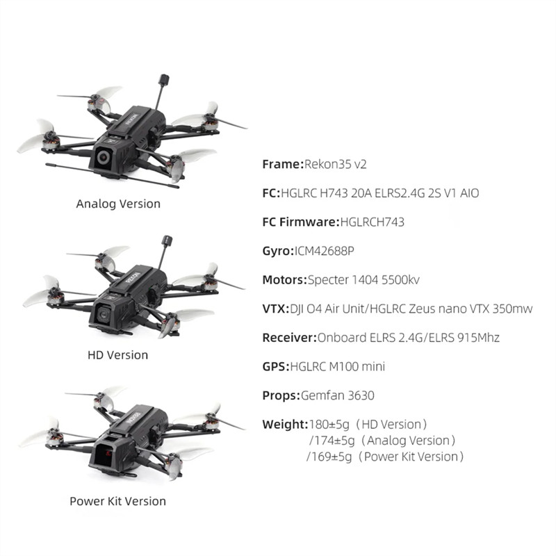 HGLRC Rekon35 V2 - 18650 3.5inch FPV Mini Long Range Drone Quadcopter