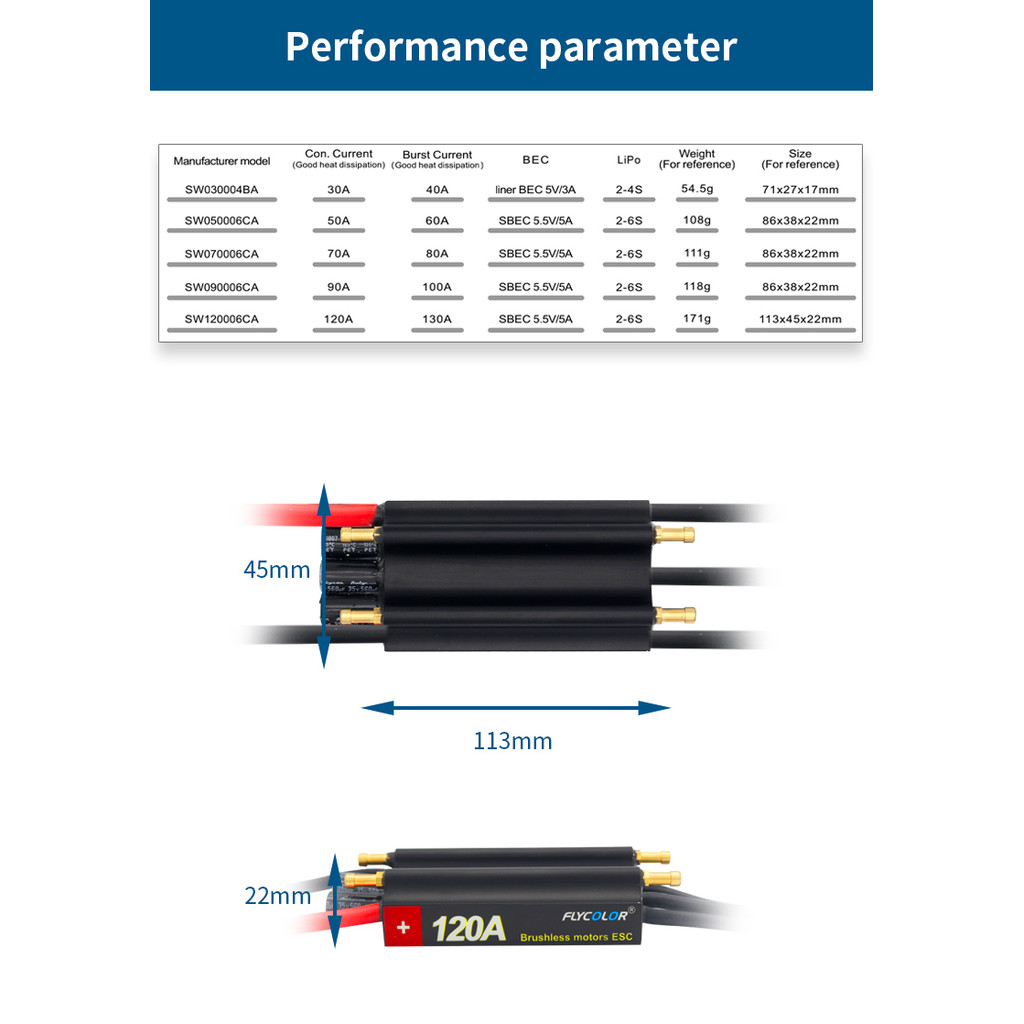 FlyColor 30A 50A 70A 90A 120A RC BOAT ESC Waterproof 2-6S Lipo Brushless Speed Controller with