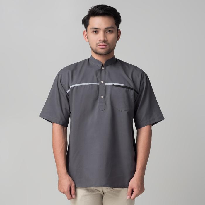 Benhill Baju Taqwa Koko Pria Qurta Kurta Stripe Lengan Pendek Grey 29949-3261H Muslim Nyaman