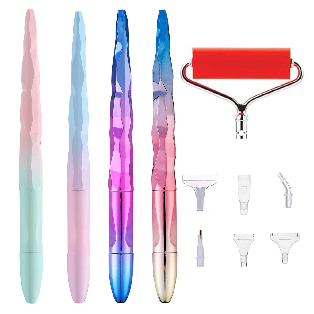 Alat Lukisan Berlian 5D Pena Bor Titik Warna Lapis dengan Pita Rol Kepala Pena Plastik Set DIY Akses
