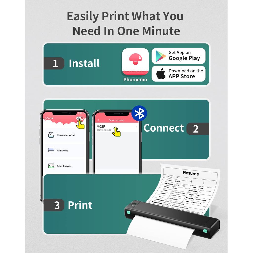 Phomemo M08F A4 Paper Printer Portable Thermal Printer Bluetooth Mobile Printer Compatible with