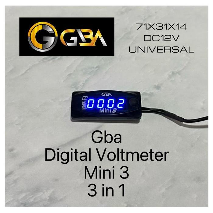 "New" GBA Voltmeter Digital Mini3 3in1 Pengukur Aki Motor & Suhu Jam Digital DC12V Universal LED