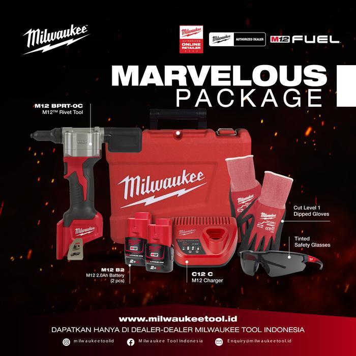 MILWAUKEE MESIN PAKU RIVET TEMBAK BATERAI M12 BPRT-202 SET CORDLESS BATTERY RIVET GUN RIVETING TOOL