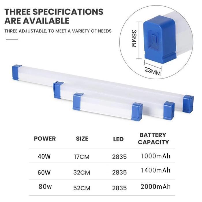 "New" COD Lampu Emergency Neon LED Stik Panjang 3 MODE Darurat Portable Recharable DC 5V 20W 40W 60W