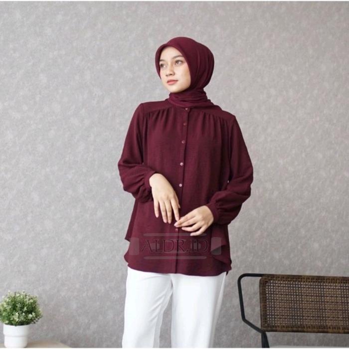 Alina Blouse Crinkle Airflow Premium Ld 120 Oversize Top Basic Baju Atasan Wanita Lengan Panjang