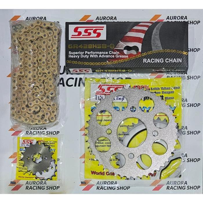 Gear Set SSS 428 Honda CB 150 R Fi Led ( Baut 4 )+ Rantai SSS 428 HSBT Gold