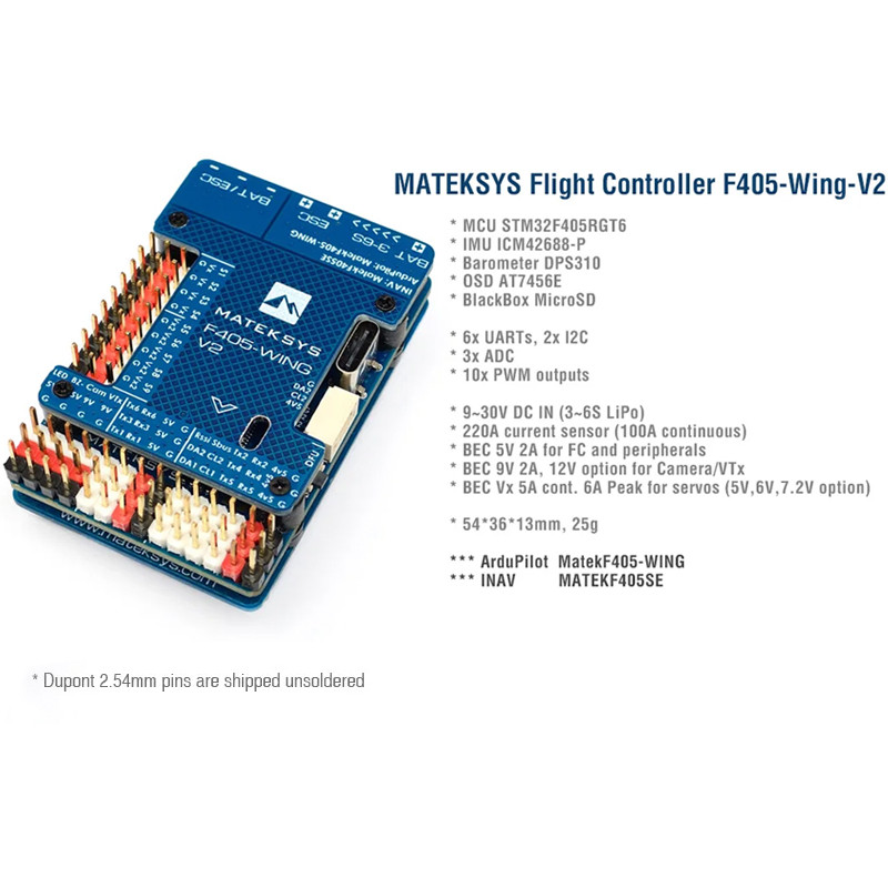 MATEK Mateksys F405-Wing V2 F405 Flight Controller FC Built-in OSD Input 3~6S LiPo ArduPilot INAV