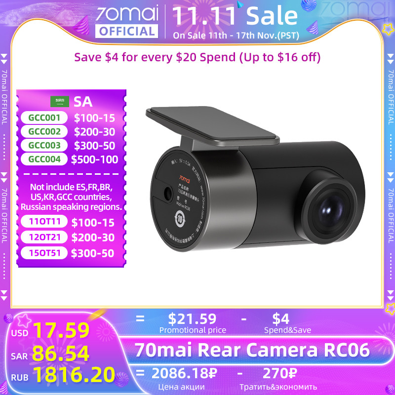 70mai Rear Cam RC06 for 70mai 4K Dash Cam 70mai A800 4K Car DVR Rearview cam 70mai Pro Plus+ for A80