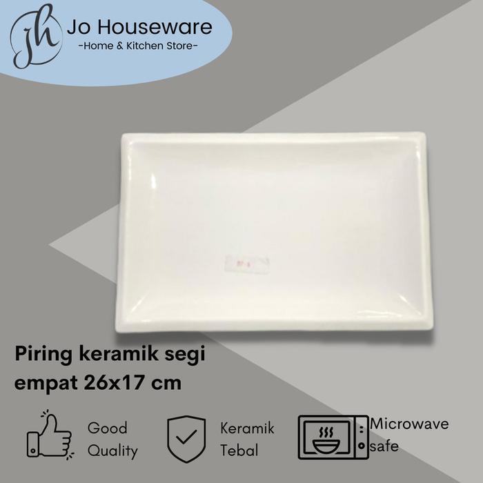 Piring keramik segi empat 26x17 cm tebal putih hotelware 97-1