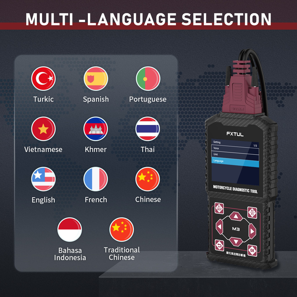 FXTUL M3 OBD2 Scanner Motorcycle Diagnostic Tool Code Reader for Engine ABS For YAMAHA HONDA SUZUKI