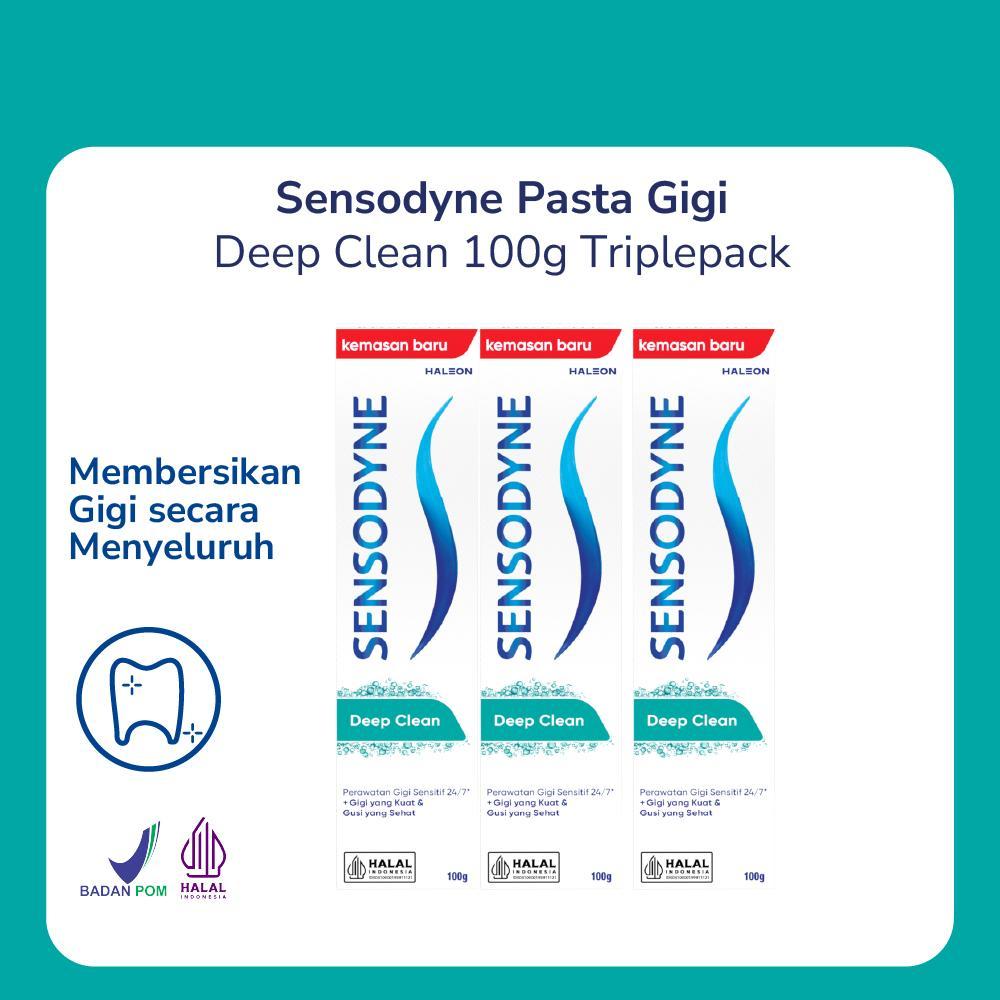 Sensodyne Toothpaste Pasta Gigi Sensitif Bersih Menyeluruh Deep Clean 3x100gr [TRIPLEPACK]