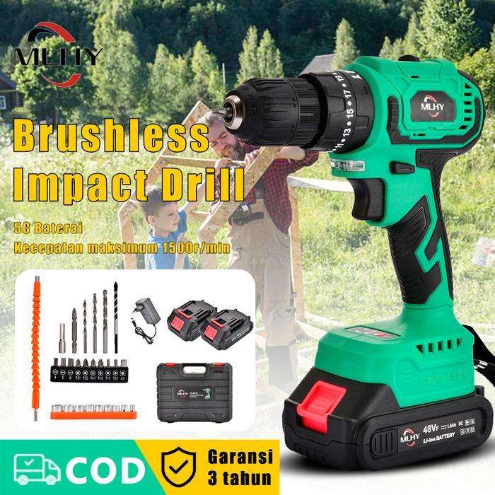 Brushless Mesin Bor 10Mm Bor Full Set Of Drill Impact Cordless Drill