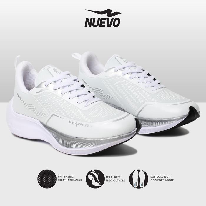 NUEVO Velocity White Silver Sepatu Sneakers Pria Running Outdoor