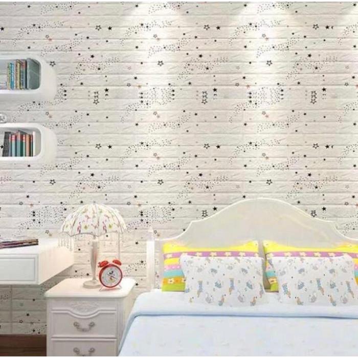 Wallpaper Dinding 3D Foam Bata Motif Bintang Waterproof Brick Sticker