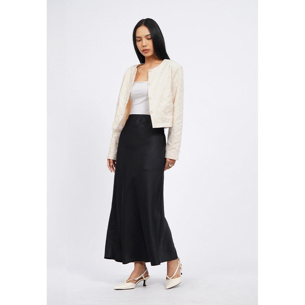 Executive Satin Flowy Maxi Skirt Black