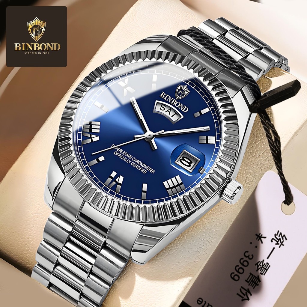 BINBOND Luxury Men's Quartz Watch Casual Waterproof Night Light Calendar Men's Quartz Watch Relogio