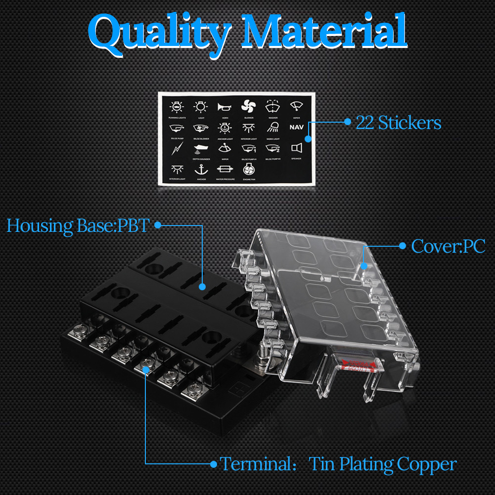 Car Boat Fuse Box Holder With 6/12 Way Blade Fuse Holder Block 12-24V Fuse Box Blade Base Fuse Block