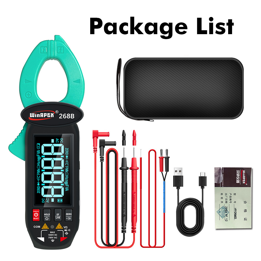 268B Digital Clamp Meter 60A 1000V AC DC Current Clamp True RMS Clamp Amperemeter Voltmeter Diode