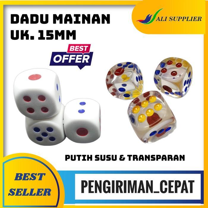 Dadu dice plastik 15mm x 15mm / Mainan Dadu uk 1,5cm / Dadu Mainan / Mainan Jadul / Dadu Transparan