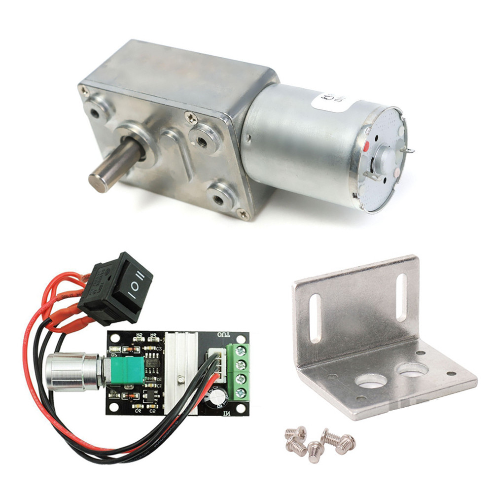 JGY370 DC 6V 12V 24V Motor Reduksi + Braket + Pengendali Kecepatan Roda Gigi Logam Motor Roda Gigi T