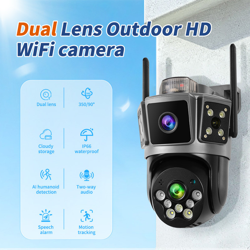 Wistino 6K Outdoor Dual Lens Wifi Camera Three Screen Motion Detection Alarm Night Vision Full Color