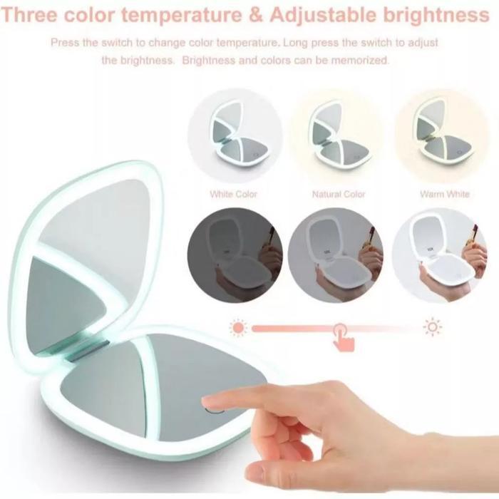 cermin Rias Lipat Dengan Lampu LED + Kaca Pembesar Mirror Make Up LED / cermin LED Lipat cermin Rias