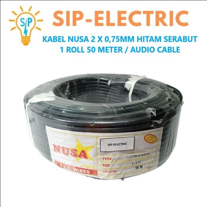 Kabel Nusa Nyyhy 2X0.75 Mm Hitam 1 Roll 50 Meter / Nusa Nyyhy 2X0,75M