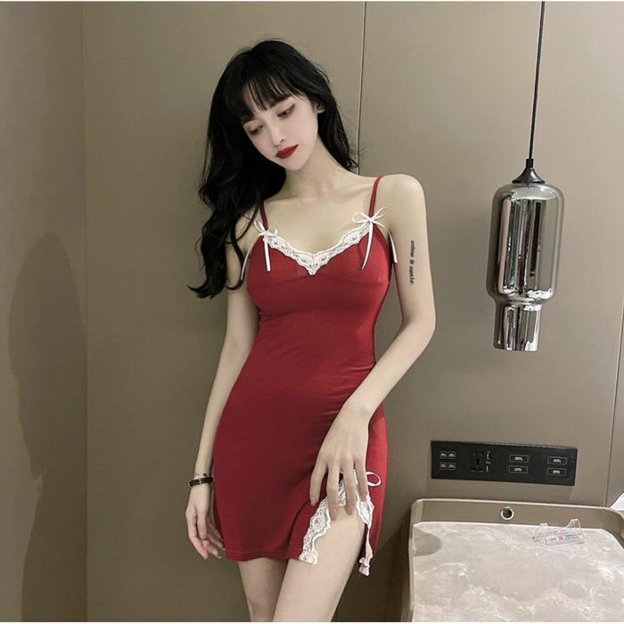 Nina Bobo - L87 Lingerie Baju Tidur Wanita Seksi Daster Pita Renda Bahan Satin Fashion Korea 0087