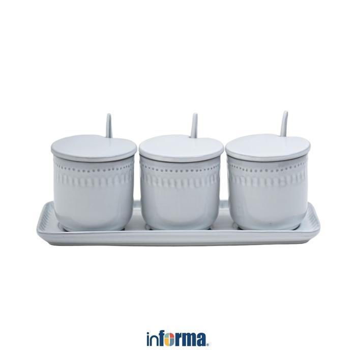 Appetite Set 3 Pcs Elio Tempat Bumbu Dengan Nampan Round - Putih