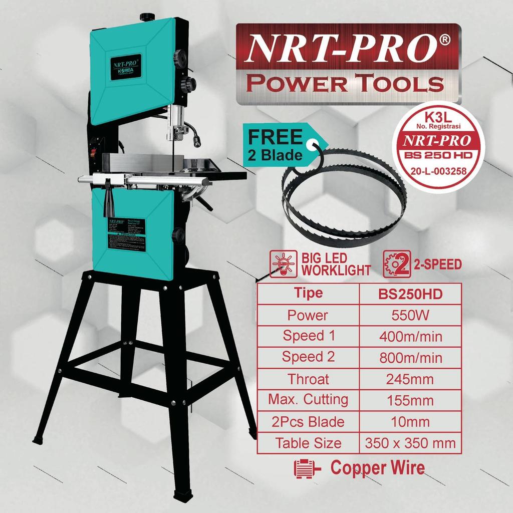 BAND SAW NRT PRO BS 250 HD BANDSAW 10 INCH MESIN GERGAJI KAYU TULANG