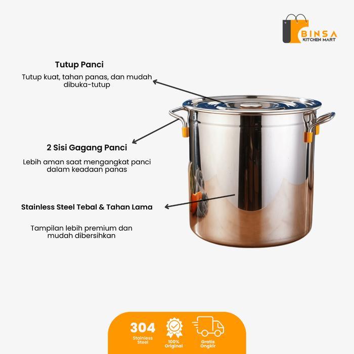 BINSA - Panci Rebus Porsi Besar Stock Pot Stainless Masak Daging Sup Soto TT02