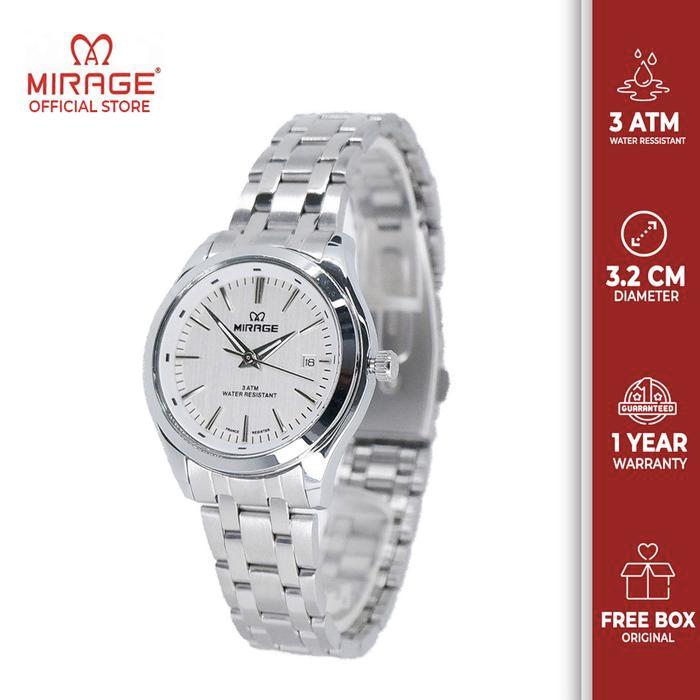 TERBARU Mirage Watch - Jam Tangan Analog Wanita Formal Elegant Silver Tanggal AKtif 8754 / 8893 L