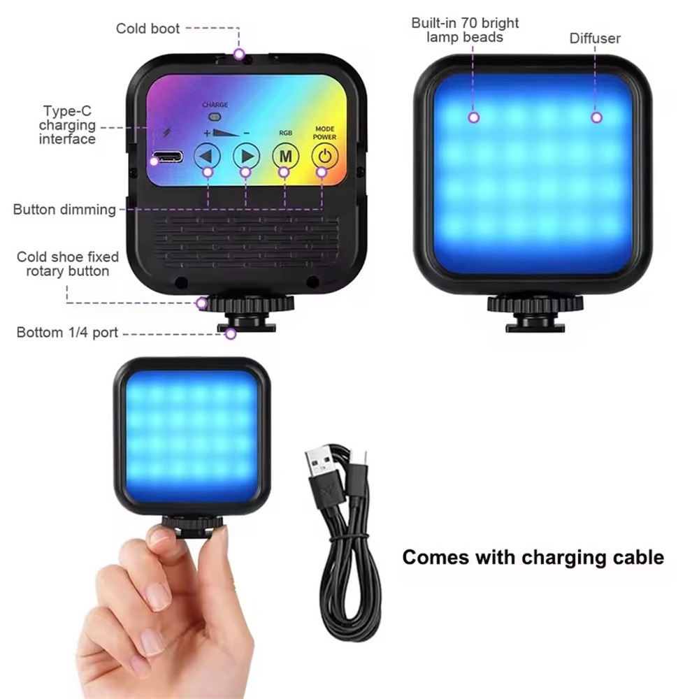 MEUYAG RGB Video Light Mini LED Camera Light Rechargable LED Panel Lamp Photo Video Fill Lighting