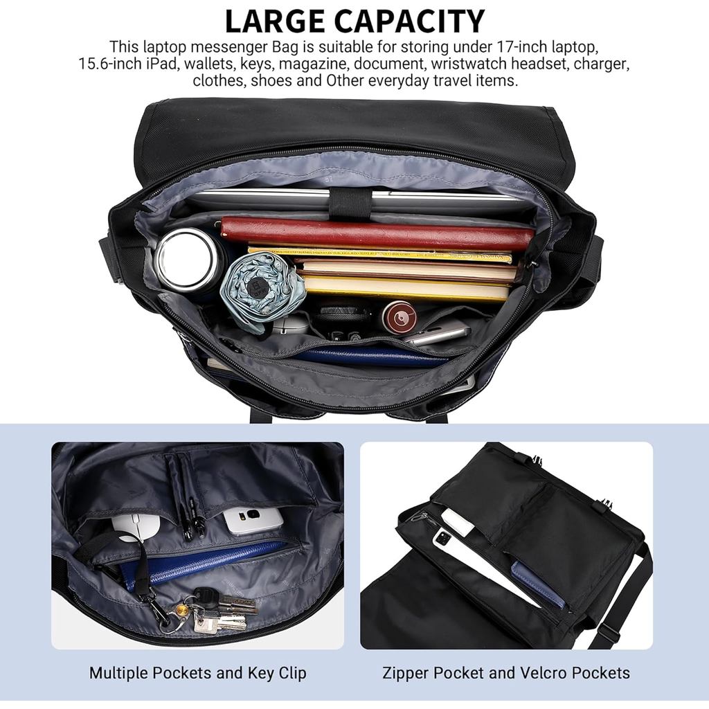 WITZMAN Messenger Bag for Men Crossbody Large Lightweight Satchel Bag Nylon Shoulder Bag with 15.6