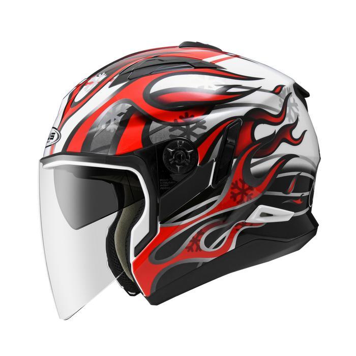 Zeus 613B Whi Aj19 Red Half Face Double Visor