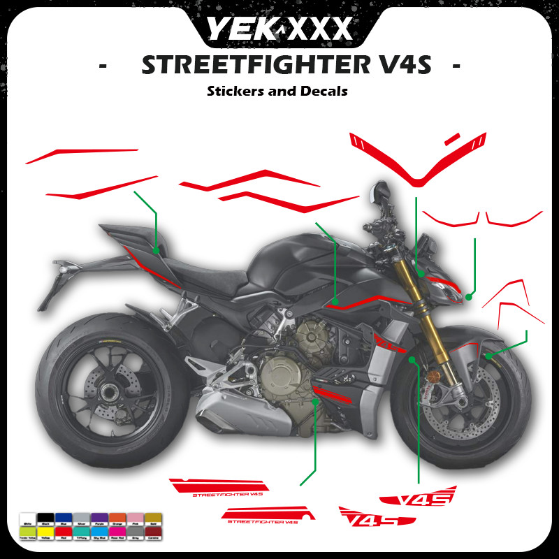 Full Set of Fairing Decals for Streetfighter V4S - For Ducati, Custom Colors