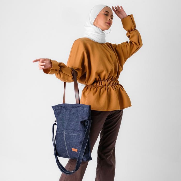 Spesial Pamole Tote Bag Tas Selempang Bahan Jeans Penutup Resleting shoulder bag