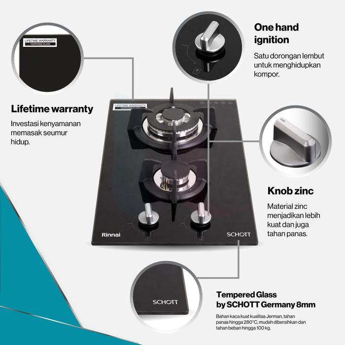 Kompor Gas Tanam Rinnai RB-312 N(GB) /Rinai RB 312 NGB / 2 tungku
