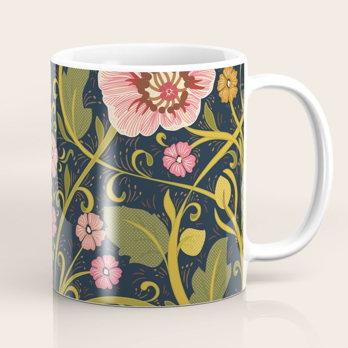 Mug Kopi Nouveau Bunga Nuansa Vintage Gelap Coffee Mug