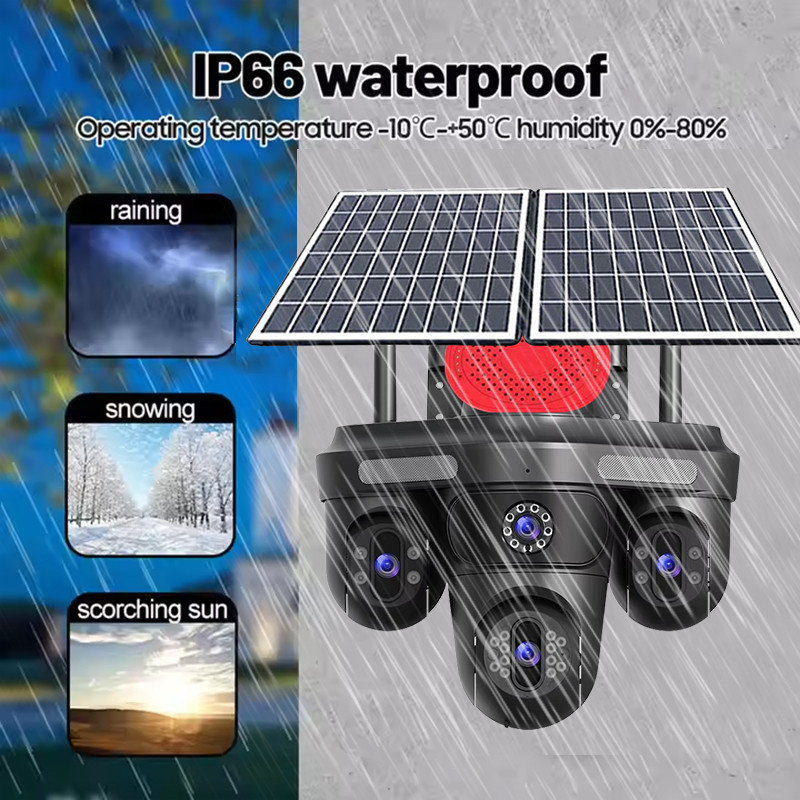 Wistino 8K Outdoor AI Four-Lens Four-Screen 4G Sim Card AOV CCTV Solar Panel PTZ Network