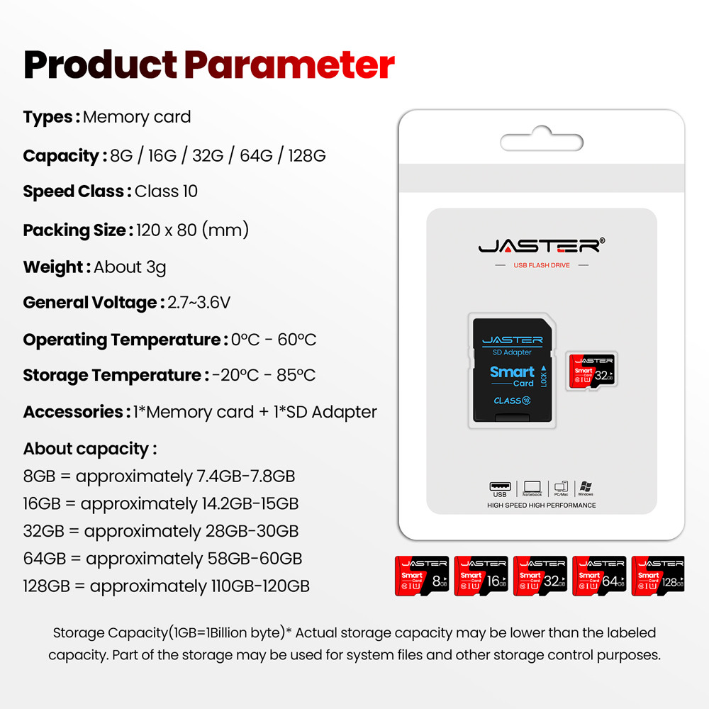 JASTER Mini SD Card 4GB 8GB 16GB Class 6 Real Capacity 32GB Memory SD Card High Speed Smart SD Card