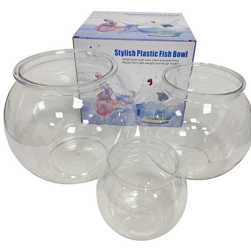 Plastic Fish Bowls Round Aquarium Clear Fish Keeper Fishbowl One-piece Construction Shatterproof Sta