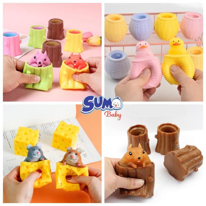 Mainan Spit Bubble Pop It Karakter Squishy Silikon Bebek Balon Pencet