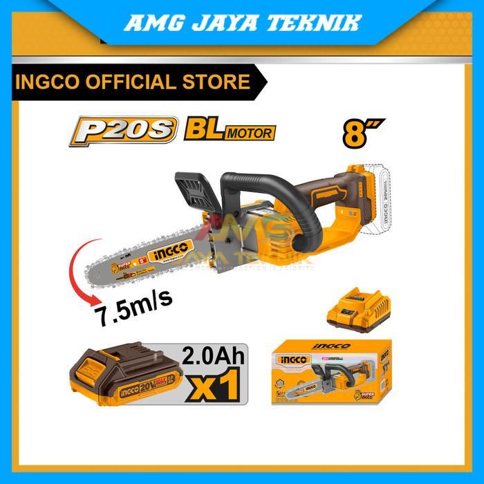 CGSLI20851 CORDLESS MESIN GERGAJI CHAINSAW BATERAI 8" 20V 2AH INGCO