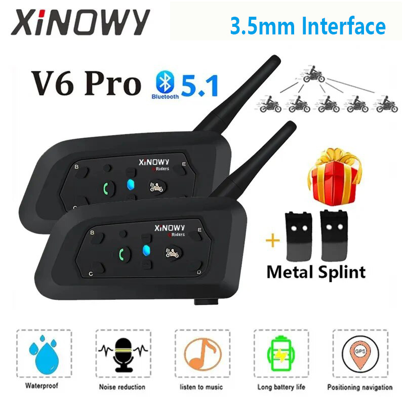 XINOWY V6 PRO Motorcycle Bluetooth Helmet Intercom Headset 1200M Interphone Communicator for 6