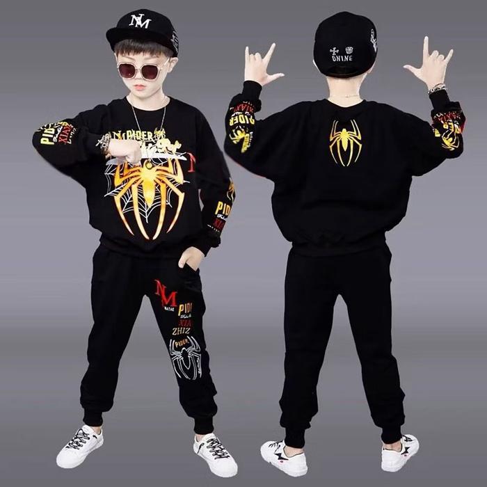 Fashion Setelan Anak Laki Laki Sweater Motif Spider Terbaru / Setelan Anak Trendy / Setelan Anak