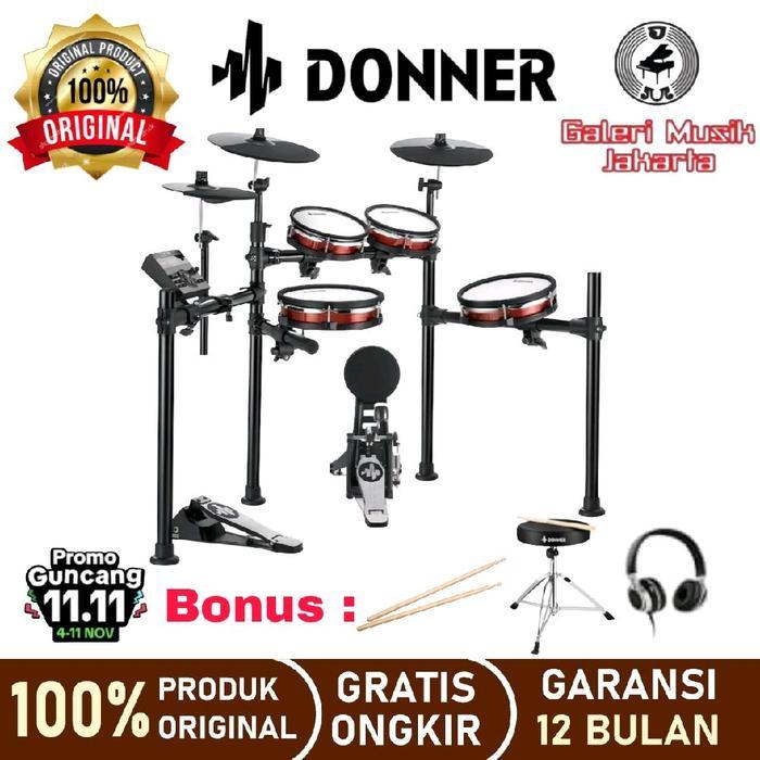 Donner DED-200 Max Drum Electrik dengan Mesh Head Level 2 Pro Feel 450 Suara 50 Lagu Bawaan dan